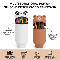 Trousse à crayons télescopique en silicone motif animaux mignons, sans BPA, pour enfants - Vente en gros
