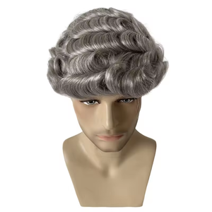 Pelucas de cabello humano indio alineadas con cutícula cruda India <span class=keywords><strong>para</strong></span> <span class=keywords><strong>hombres</strong></span>, tupé marrón gris, tupé protésico con ondas Q6 <span class=keywords><strong>para</strong></span> <span class=keywords><strong>hombres</strong></span>, cabello gris 80% gris - Product Image 5