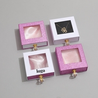 Boîte à bijoux avec logo personnalisé et tiroir coulissant à fenêtre transparente emballage en carton avec poignée en cristal boîte à colliers et fausses bagues