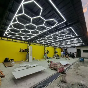 Led ofis endüstriyel çalışma ışığı 110V - 220V atölye tavan yuvarlak Led altıgen ışık 50,000 saat çalışma süresi