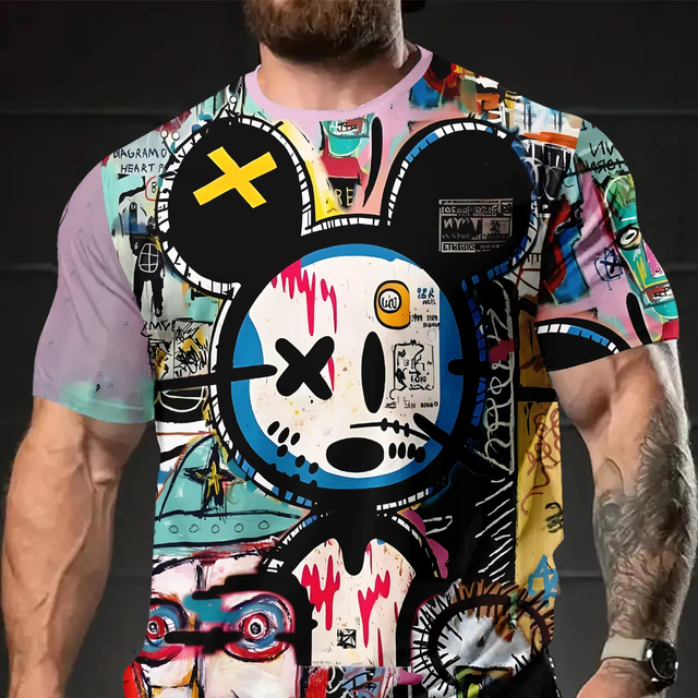 2025 Summer New Men's 3D Digital Printing Anime Versatile Round Neck T-shirt Short Sleeve
