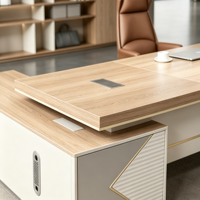 Escritorio Ejecutivo Moderno con Gabinete, Escritorio de Director Ejecutivo de Madera de Lujo con Mesa Lateral de Almacenamiento, Muebles de Oficina Comerciales