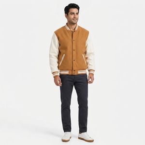 FINER THREADS Men's Standard Canvas Casual College Varsity Jacket Stand Collar Front Logo Soft Long Sleeves <b>Covered</b> <b>Button</b> - Product Image 1