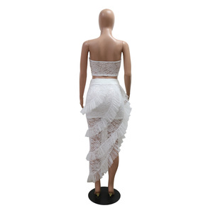 <b>Sexy</b> Sleeveless Lace Bustier Top With Irregular Half Skirt Solid Color Two-Piece <b>Set</b> for Women Fashion - Product Image 5