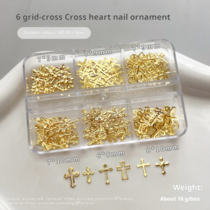 6 piezas de adornos para uñas con remaches de cruz hueca en oro y plata, de aleación delgada, decoraciones 3D para arte de uñas - Product Image 4