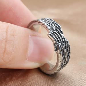 European American Style <b>Titanium</b> Steel Wing <b>Ring</b> Silver Men's Punk Jewelry 24081 - Product Image 3