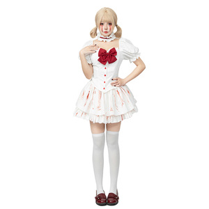 Gothic Bloody <b>Doll</b> Costume Lolita Maid Outfit White With Red Bow Stage Performance Cosplay Costume For Halloween Anime Role <b>Play</b> - Product Image 4