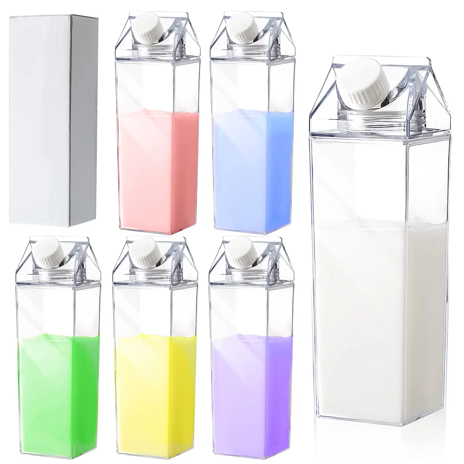 Latest Design Custom Logo Transparent 500ml Square Water Bottle Clear Reusable Milk Carton Water Bottle Plastic