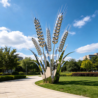 Grande sculpture en métal en forme d'épi de blé en acier inoxydable, surface miroir personnalisée, statue de grain pour la décoration paysagère des parcs