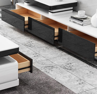 Ensemble de meuble TV et table basse au design minimaliste, salon de luxe, table basse en verre trempé laqué avec tiroir