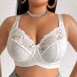 <span class=keywords><strong>Reggiseno</strong></span> da donna in pizzo floreale ricamato, taglie forti, push-up, <span class=keywords><strong>senza</strong></span> imbottitura, <span class=keywords><strong>senza</strong></span> <span class=keywords><strong>ferretto</strong></span>, sottile, in maglia, per tutti i giorni - Product Image 1