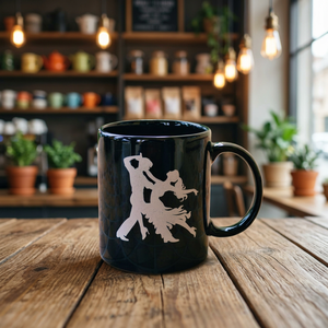 Taza de café de cerámica negra, taza de té de cerámica impresa, elegante taza negra, taza de cerámica con estampado, taza para té o café negro - Product Image 1