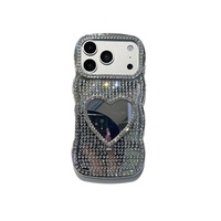 Coque de téléphone de luxe en forme de cœur avec diamants étincelants et miroir, compatible avec Apple 17 Pro Max, iPhone 16, support pour iPhone 15, 14 pouces, rigide