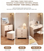 Coiffeuse moderne en chêne massif avec miroir carré éclairé par LED, rangement dissimulé et quincaillerie en acier inoxydable pour chambre à coucher