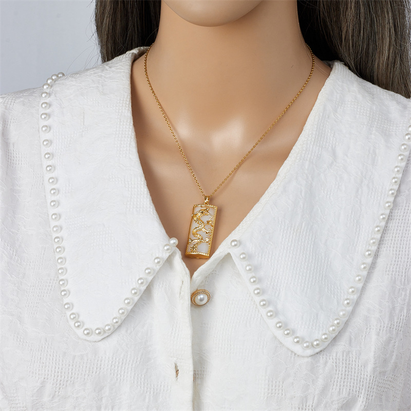 18k Gold Plated Dragon Phoenix Pendant Necklace with Jade