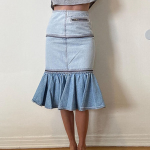 Falda vaquera personalizada con cremallera escalonada 2025, minifalda Sexy a la cadera para mujer, falda con volantes extraíbles y cremallera dos <span class=keywords><strong>en</strong></span> uno para mujer - Product Image 1