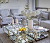 Ensemble de tables basses en verre trempé avec plateau en acier inoxydable argenté/doré pour la maison et l'hôtel
