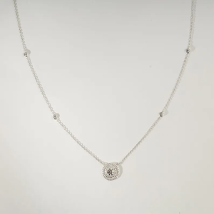 สร้อยคอเพชรทรงกลมเม็ดเดี่ยว 1.74 กะรัต รับรองโดย IGI ดีไซน์มินิมอล ประดับด้วยเพชรทรงกลมสองวง สร้อยคอทองคำ 18K ทำมือ ของขวัญ - Product Image 3