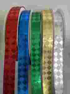 Metallic Embossed Diamond Pattern Ribbon Spool <b>Red</b> Blue Green Gold Silver 22mm Width Gift Wrapping Decorative Ribbon - Product Image 1