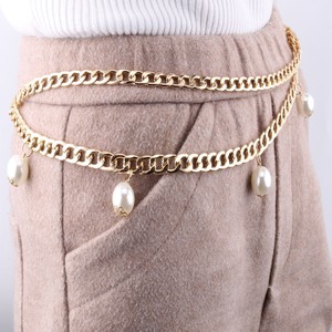 Women's Double Layer Chunky <b>Chain</b> <b>Waist</b> <b>Chain</b> With Imitation Pearl Pendant White Gold Daily Wear Body <b>Chain</b> - Product Image 3