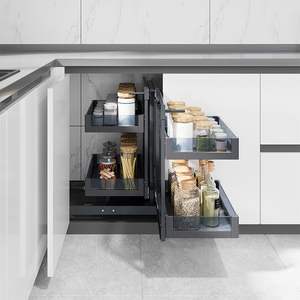 Modernes Design Küche Universal Magic Corner Swing Tray Pull <span class=keywords><strong>Cabinet</strong></span> Magic Corner mit grauem Glaskorb für Küchen schränke - Product Image 2