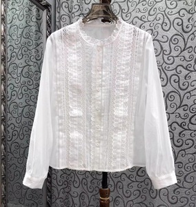 Camicia in Cotone di Alta Qualità Nuova Collezione Primavera 2026 da Donna con Ricamo in Pizzo e Patchwork a Maniche Lunghe <span class=keywords><strong>Elegante</strong></span> Bianca Rosa <span class=keywords><strong>Nera</strong></span> - Product Image 3
