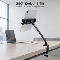 Support de téléphone et tablette en métal flexible réglable à 360 degrés, bras articulé long, pince de bureau pour bureau et studio, vente en gros