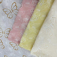 Tissu en coton brodé avec logo personnalisé, dentelle, motif papillon, rose, cachemire, nouveau design, vente en gros, décoration