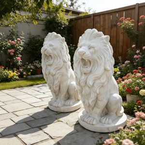 Grandes Esculturas de Leones de Mármol para Exteriores, Estatuas Decorativas de Leones de Mármol de Tamaño Real para Jardín, Esculturas de Animales de Piedra - Product Image 1