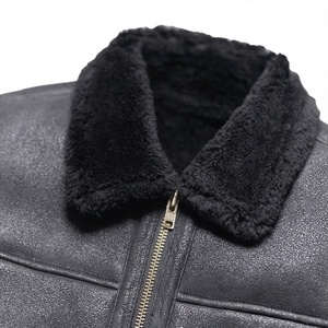 <b>Men's</b> Genuine <b>Leather</b> Bomber <b>Jacket</b> Turn-Down Collar Zipper Closure <b>Faux</b> Fur Lining Waterproof Windproof Winter Outerwear Front - Product Image 3