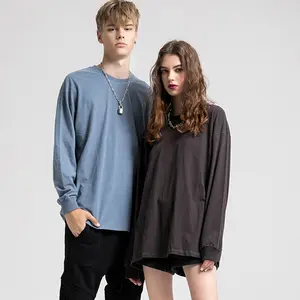 Wholesale plain long sleeve tshirt mens t shirt long sleeve womens tshirt oversized off the shoulder cotton tshirts men unisex