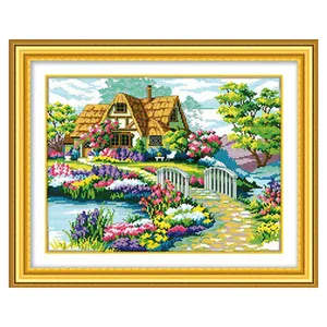 Home decoration scenery series stamped cross stitch kits custom 11CT 14 CT printed landscape cross stitch embroidery