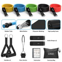 Bandes d'exercice résistantes au latex Logo personnalisé 5 niveaux 150lbs ensembles de bandes de résistance avec crochet de gourde pour les exercices de fitness