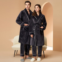 Ensemble de peignoirs en flanelle doublés de polaire pour homme, femme et couple, col en V, épais et chaud pour le printemps et l'automne
