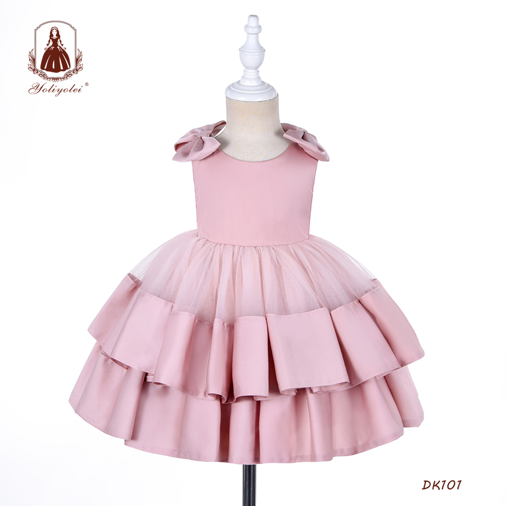 Милая детская одежда для девочек; Vestido; Летнее праздничное многослойное платье без рукавов с бантом на плече для девочек