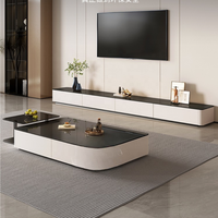 Ensemble meuble TV et table basse moderne et minimaliste noir et blanc brillant avec rangement pour salon