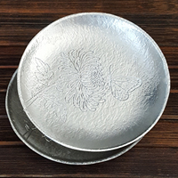 Sous-verres ronds personnalisés en métal, motif chrysanthème en étain pur, résistants à la chaleur pour accessoires de service à thé GongFu