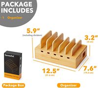 Organisateur de station de charge en bambou avec séparateurs amovibles, boîte de gestion des câbles pour plusieurs appareils, station d'accueil pour téléphone portable