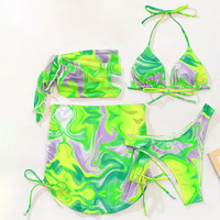 2025 tenues de vacances maillots de bain femmes 4 pièces maillots de bain Triangle Bikini maillots de bain avec jupe de plage en maille