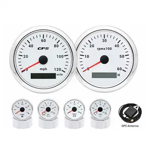 6 Gauge Set 85mm GPS Speedometer, 0-120mph Tachometer 6000rpm & 52mm pengukur bahan bakar suhu air tekanan minyak Volt 7 warna LED