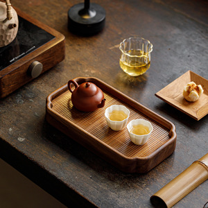 Walnut Wood Bamboo Mat <b>Tea</b> <b>Tray</b> Small Household Dry Brewing Solid Wood Draining <b>Tray</b> New Chinese Style - Product Image 2