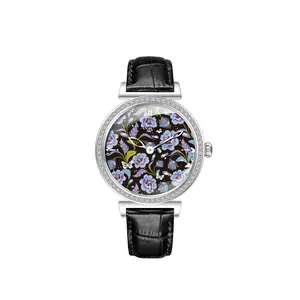 Casual Stijl Elegante Vrouwen Horloge Saffier Glas Pompoen Crown Rvs Case Lederen Dames Quartz Horloges