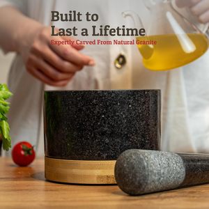 Juego de Mortero y Pilón de Alta Resistencia con Base de Bambú, Molinillo de <span class=keywords><strong>Piedra</strong></span> de Granito 100% Natural, Tazón y Pilón para Guacamole, 2 Tazas, Negro - Product Image 5