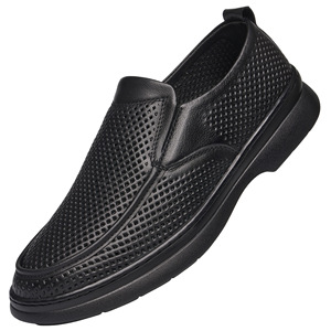 First Layer Cowhide <b>Men</b> <b>Closed</b> <b>Toe</b> Slip On <b>Sandals</b> Breathable Summer Casual Flat Rubber Outsole Checkered Pattern - Product Image 4