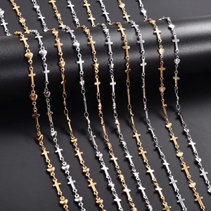 Collier long en acier inoxydable avec chaîne à maillons étoile, cœur et croix pour femmes et hommes, bijoux de cou en métal, accessoires DIY - Product Image 1