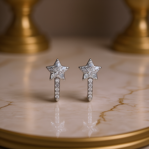 Orecchini a Stella in Oro Bianco con Diamanti, Taglio Brillante Rotondo, Colore G, Diamanti Naturali, Gioielli da Donna per Uso Quotidiano - Product Image 2