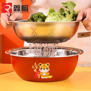 Xinrong Stainless Steel <b>Vegetable</b> Washing Basin Multifunctional Red Basin For Kitchen Use - Product Image 3