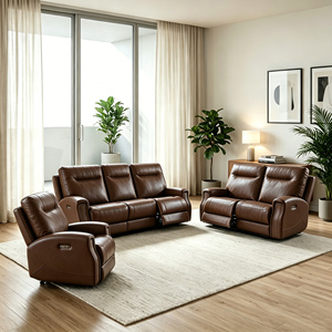 Fauteuil inclinable en cuir traditionnel, ergonomique et réglable, style minimaliste pour salon, ensemble de canapés 3+2+1 pour petits espaces avec clous décoratifs - Product Image 5