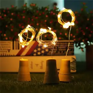 Dekorasi meja pernikahan 2M 20 LED bentuk gabus, lampu tali botol anggur LED mikro putih hangat