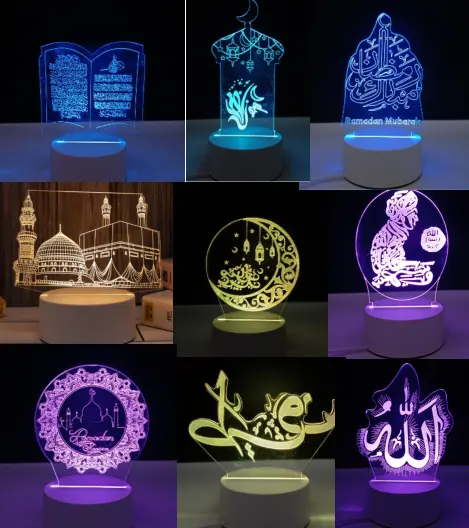 Islamische Geschenke antike Nachahmung Handwerk EID Mubarak Ramadan Dekorationen muslimischen Acryl LED Nachtlichter 7 Farben Ramadan Lichter